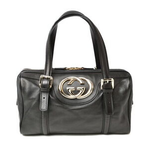 Gucci Brit Interlocking GG Boston Bag Handbag Black Leather